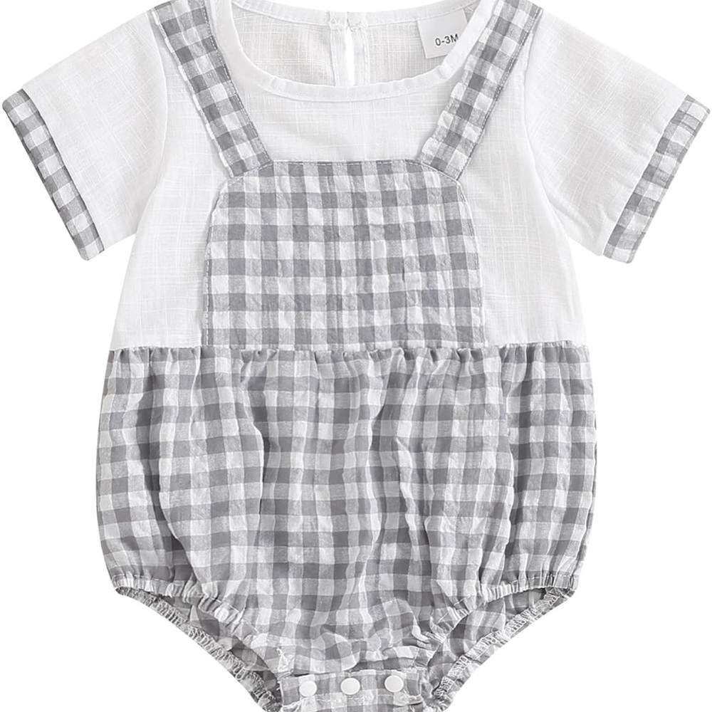 Gray and White Checkered Baby Romper